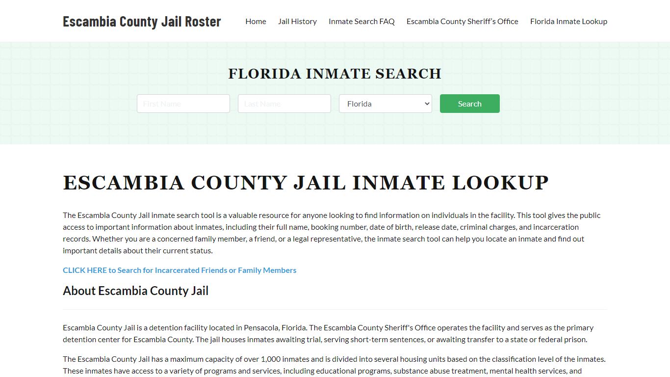 Escambia County Jail Roster Lookup, FL, Inmate Search